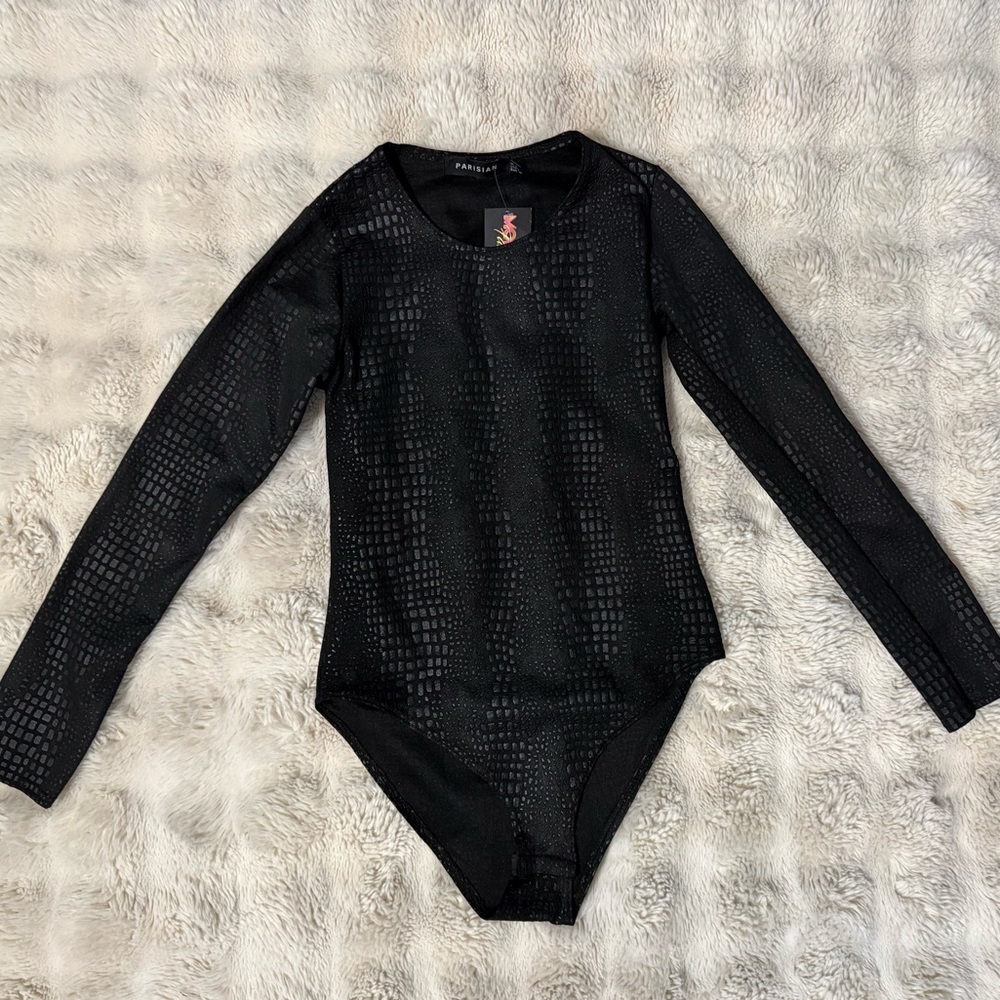 Black Long Sleeve Snake Print Bodysuit - Picture 2 of 4